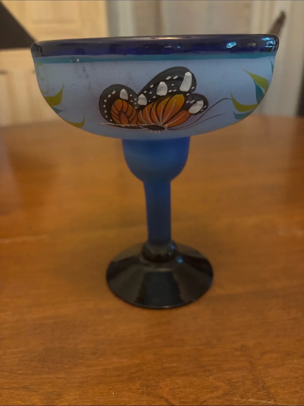 : Vintage Hand-Blown & Hand-Painted Mexican Margarita Glass